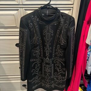 Bebe Black Dress with Silver Detailing